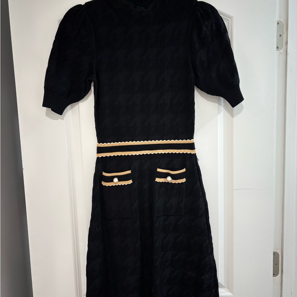 Elegant Sandro Black Dress with Gold Accents